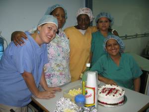 Midwife Maj Østerbye with nurses in the Hospital of Tela